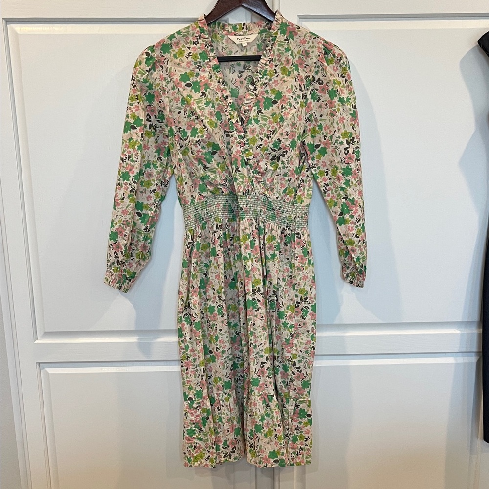 Fun Floral Long Sleeve Dress in Green and Pink